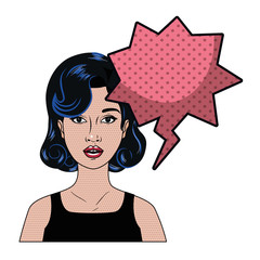young woman with speech bubble avatar character