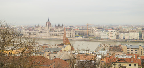 Hungarian Parliament Building from Buda side on December 29, 2017.