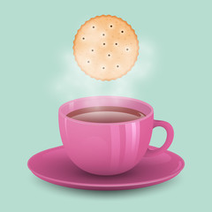 A cup of hot tea with cookies. Vector illustration.