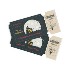 Halloween ticket template, ticket halloween party, ticket halloween scary video, ticket halloween horrible movie. Vector Illustration.