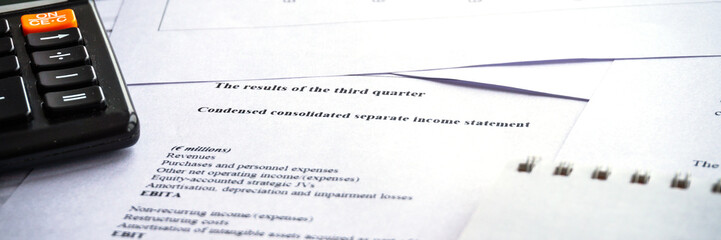 Showing business and financial report. Accounting income statement.