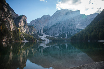 Amazing Lago di Braies Mountain Alpine Lake