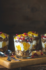 Greek yogurt parfait with granola for healthy breakfast