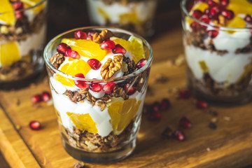 Greek yogurt parfait with granola for healthy breakfast