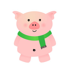 Obraz na płótnie Canvas Cartoon pink pig isolated on white background, vector