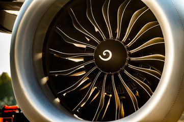 Close up view of Jet engine turbine