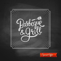 Poster of Barbecue and Grill on Black Chalkboard