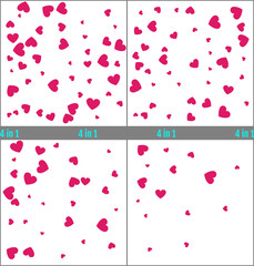 Red hearts confetti celebration. Simple design. Set of heart confetti backgrounds. Vector illustrations. 4 in 1