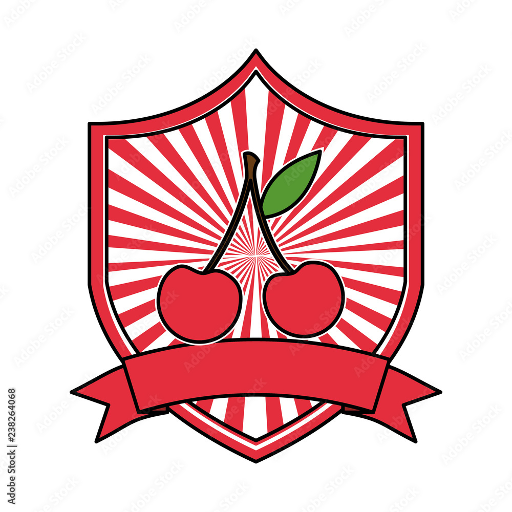 Sticker cherry fresh healthy food emblem