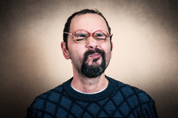 Portrait of funny bearded man with expressions