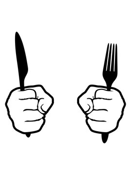 kontur 2 h&auml;nde gabel messer besteck essen gehen hunger mittagessen lecker restaurant teller koch chef grill meister sch&uuml;rze clipart design