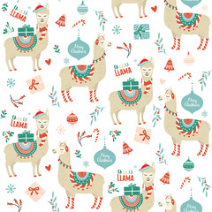 Cute cartoon llama alpaca seamless pattern vector graphic design for Christmas holiday © Wink Images