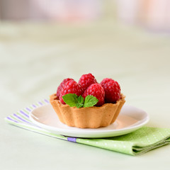Homemade tartlet with raspberries fruits