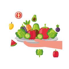 hand holding vegetables on dish healthy food