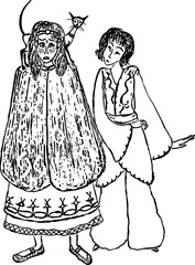 Hand drawing of a couple of young chinese people