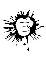 klecks tropfen farbe graffiti faust hand geballt aufschlagen boxen aggressiv wütend stark schlagen protest comic cartoon clipart design