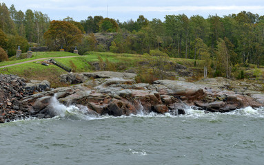 Suomenlinna (Sveaborg) in Helsinki, Finland. Landscape with Autumn stormy sea