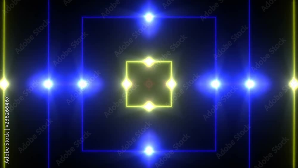 Poster abstract disco kaleidoscopes background with animated glowing neon colorful lines and geometric shap