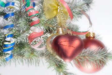 christmas tree with toys on the white background