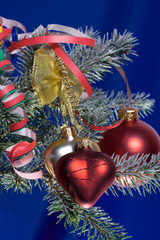 christmas tree with toys on the blue background