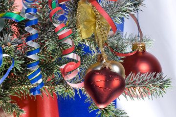 christmas tree with toys on the blue background