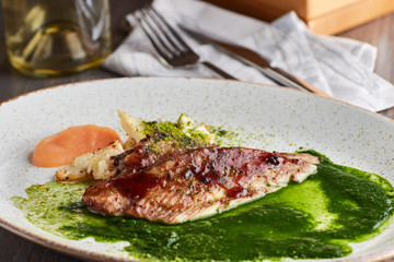 Grilled white fish fillet with roasted cauliflower