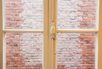 White Window with old brick wall view vintage design