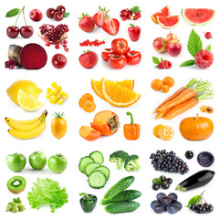 Collection of color fruits and vegetables on white