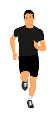 Marathon racer running. Sport man vector illustration. Healthy lifestyle jogging man. Traditional urban race. Runner boy cardio training. Team building. Outdoor activity after work. Health care.