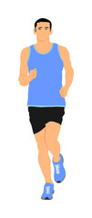 Marathon racer running. Sport man vector illustration. Healthy lifestyle jogging man. Traditional urban race. Runner boy cardio training. Team building. Outdoor activity after work. Health care.