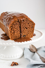 Homemade gingerbread cake on white plate. Honey cake.