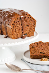 Homemade gingerbread cake on white plate. Honey cake.