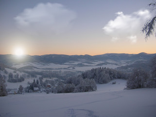 Beautiful winter landscape with snow covered trees