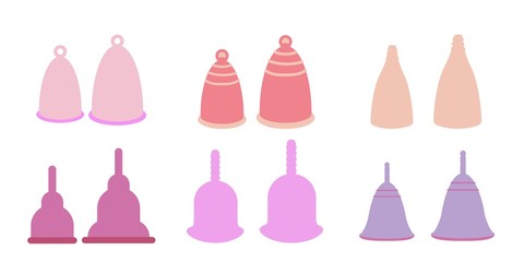 Menstrual cups icons set in flat style