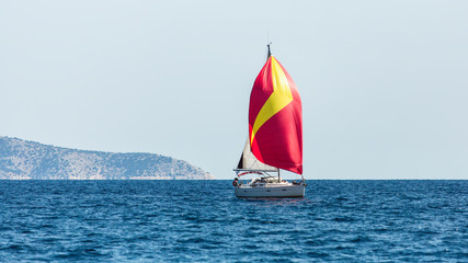 Fototapeta premium Sailing luxury yacht boat in the Aegean Sea in Greece.