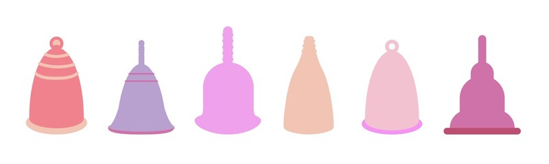 Menstrual cups icons set in flat style