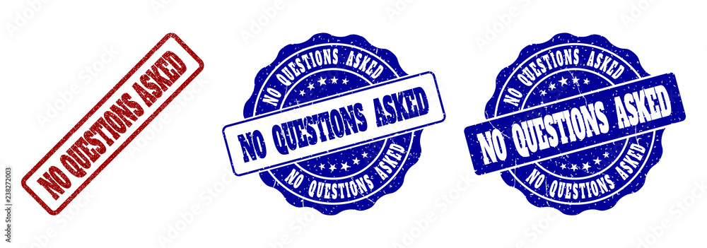 Fototapete no questions asked scratched stamp seals in red and blue colors. vector no questions asked labels wi