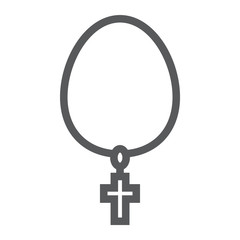 Necklace with cross line icon, jewellery and accessory, christian chain sign, vector graphics, a linear pattern on a white background.