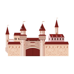 Castle, fortress, ancient, architecture middle ages Europe, Medieval palace with high towers and conical roofs, vector, banners, isolated, illustration, cartoon style