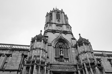 The church tower in black and white