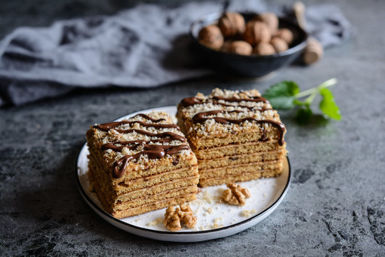 Slices of traditional Marlenka cake