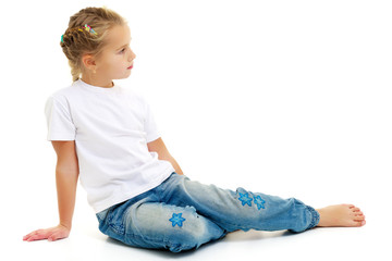 Little girl with a white t-shirt for advertising.