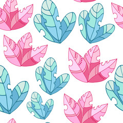 Seamless pattern with fairy pink, blue plants. Printable templates for fabrics, textiles, paper, wallpaper.