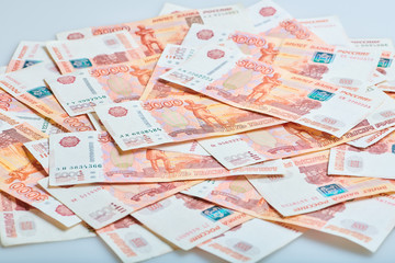 Fototapeta premium A lot of russian money banknotes of roubles