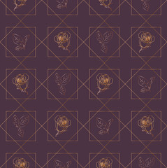 Seamless pattern with roses and squares. Vector illustration