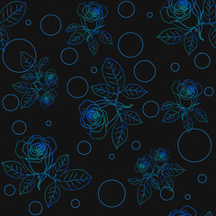 Seamless pattern with roses and bubbles. Vector illustration