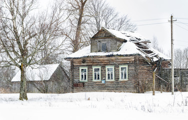 Destroyed wooden house