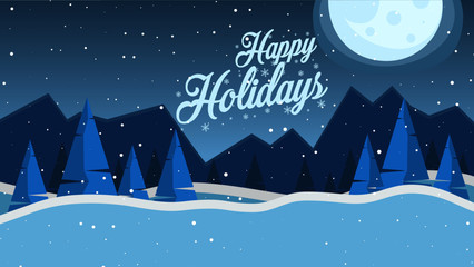 Happy Holidays website header or banner design with winter landscape view.