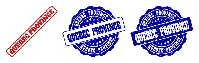 Fototapeta premium QUEBEC PROVINCE grunge stamp seals in red and blue colors. Vector QUEBEC PROVINCE labels with distress style. Graphic elements are rounded rectangles, rosettes, circles and text labels.