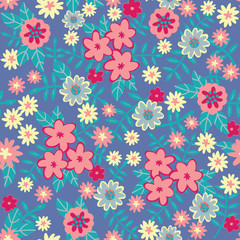 Vector Flat flowers Seamless pattern background Abstract floral elements seamless pattern. Vector sketch ready for contemporary flat design for poster, invitation, post card, textile design
